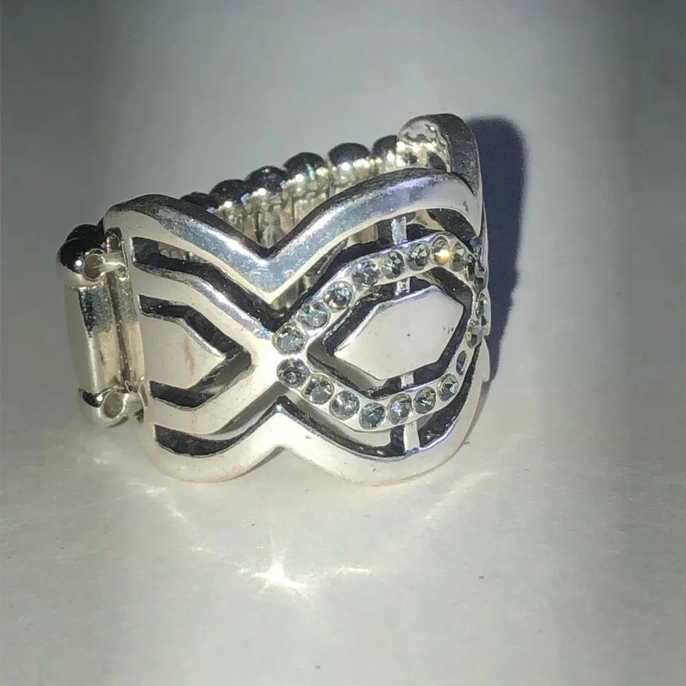 Silver Tone Crystal Accent Geometric Statement Ring